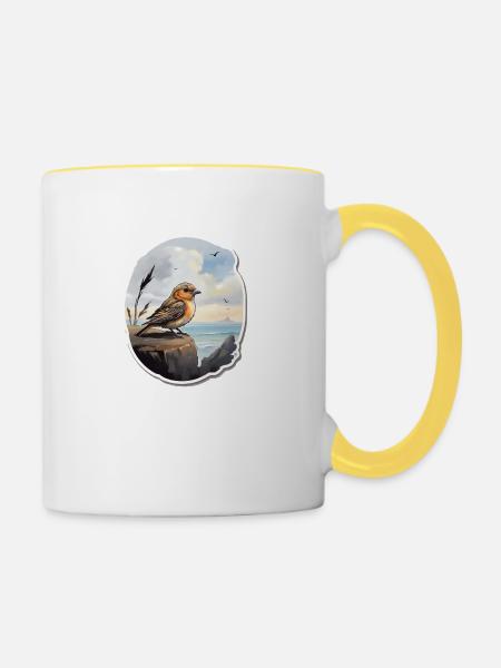 Landschaft Gemälde mit Vogel - Tasse zweifarbig - Weiß/Gelb