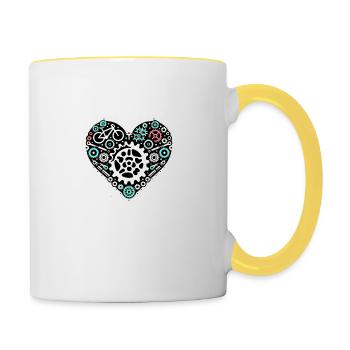 Fahrrad-Zahnrad Herz - Tasse zweifarbig - Weiß/Gelb - Rechts
