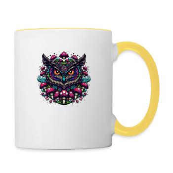 Psychedelische Eule - Tasse zweifarbig - Weiß/Gelb - Rechts