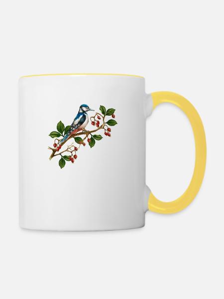 Bunter Vogel - Tasse zweifarbig - Weiß/Gelb