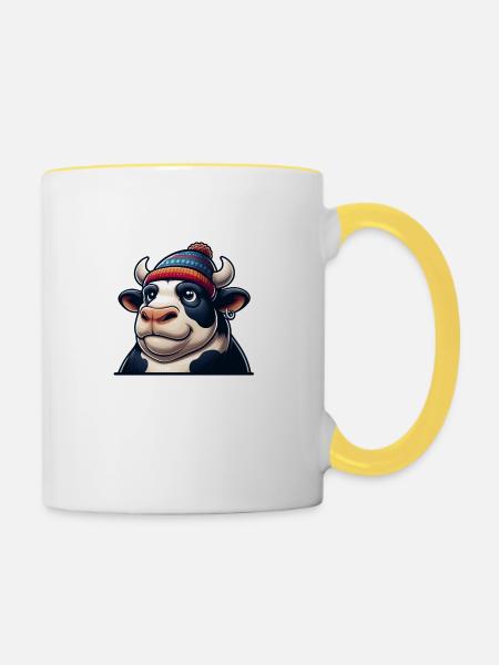 Bulle mit Mütze - Tasse zweifarbig - Weiß/Gelb