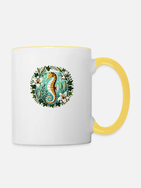 Seepferdchen - Tasse zweifarbig - Weiß/Gelb
