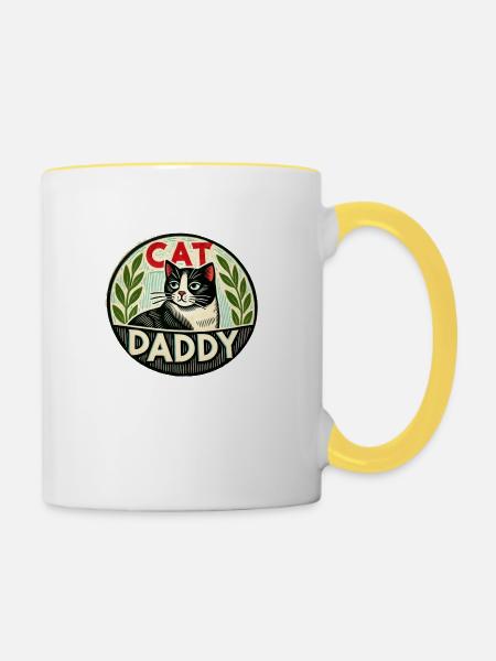Katzen-Papa - Tasse zweifarbig - Weiß/Gelb
