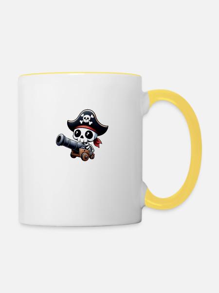 Pirat - Skelett - Tasse zweifarbig - Weiß/Gelb