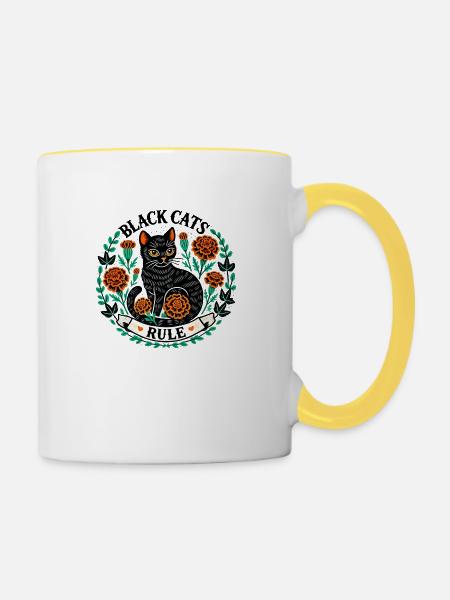 Die Herrschaft der Schwarzen Katzen - Tasse zweifarbig - Weiß/Gelb