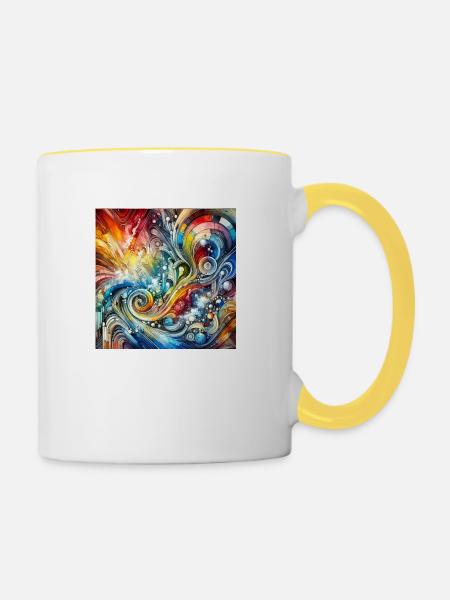 Dynamisches Spektrum - Abstraktes Gemälde - Tasse zweifarbig - Weiß/Gelb