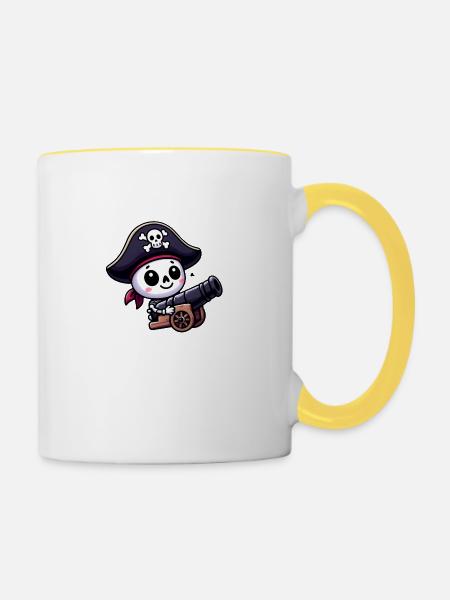 Skelettschatz - Piratenschädel - Tasse zweifarbig - Weiß/Gelb