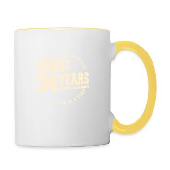 1990 Vintage Born Vintage Geburtstagsgeschenk - Tasse zweifarbig - Weiß/Gelb - Rechts