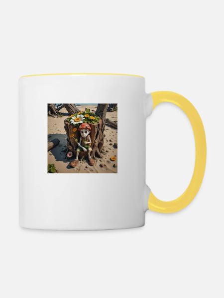 Fantasy Gnom - Tasse zweifarbig - Weiß/Gelb