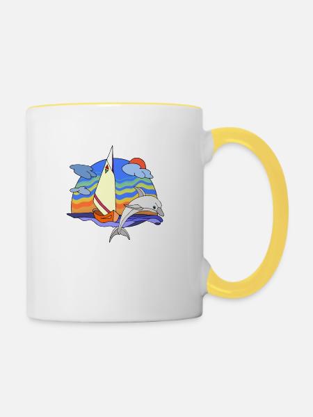 Segelboot - Tasse zweifarbig - Weiß/Gelb
