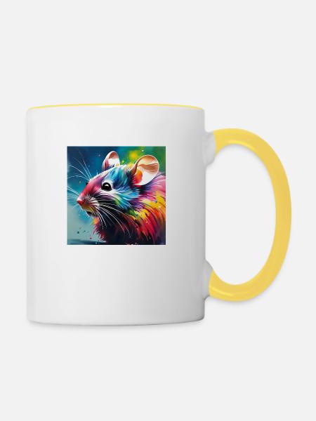Maus Farbig - Tasse zweifarbig - Weiß/Gelb