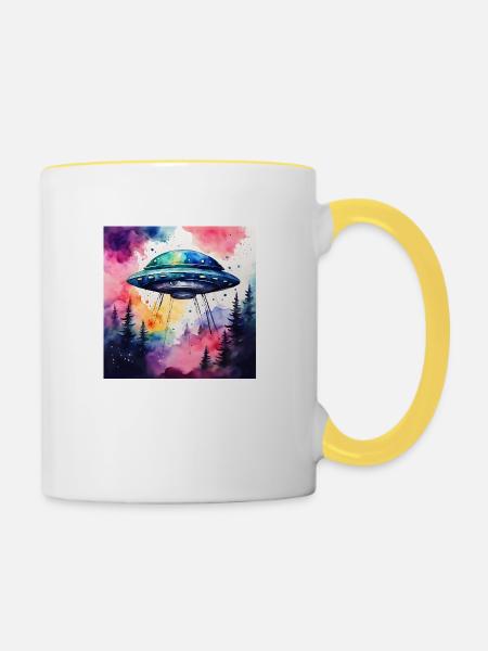 UFO farbig - Tasse zweifarbig - Weiß/Gelb