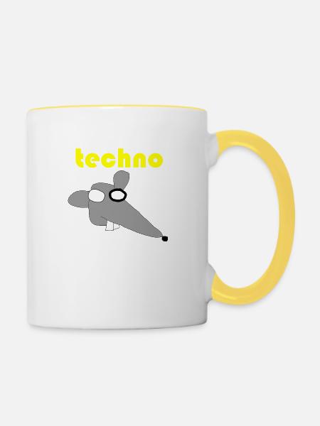 techno maus - Tasse zweifarbig - Weiß/Gelb