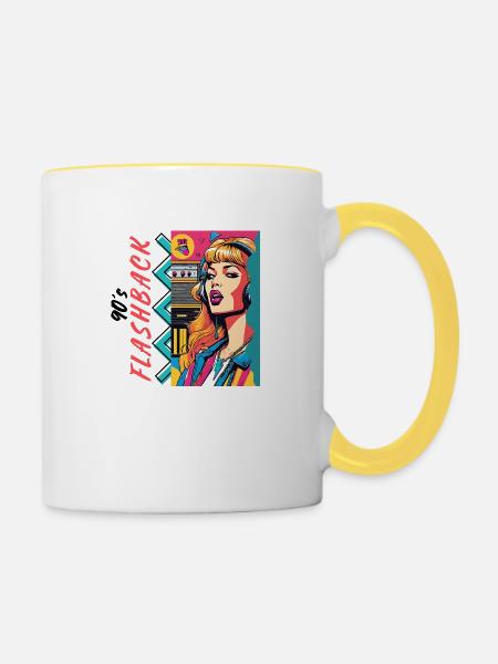 90 s Flashback - Tasse zweifarbig - Weiß/Gelb