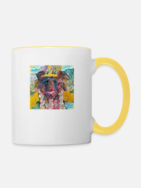 Kriegerischer Löwe - Tasse zweifarbig - Weiß/Gelb