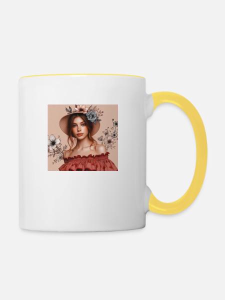 Mädchen mit Hut. - Tasse zweifarbig - Weiß/Gelb