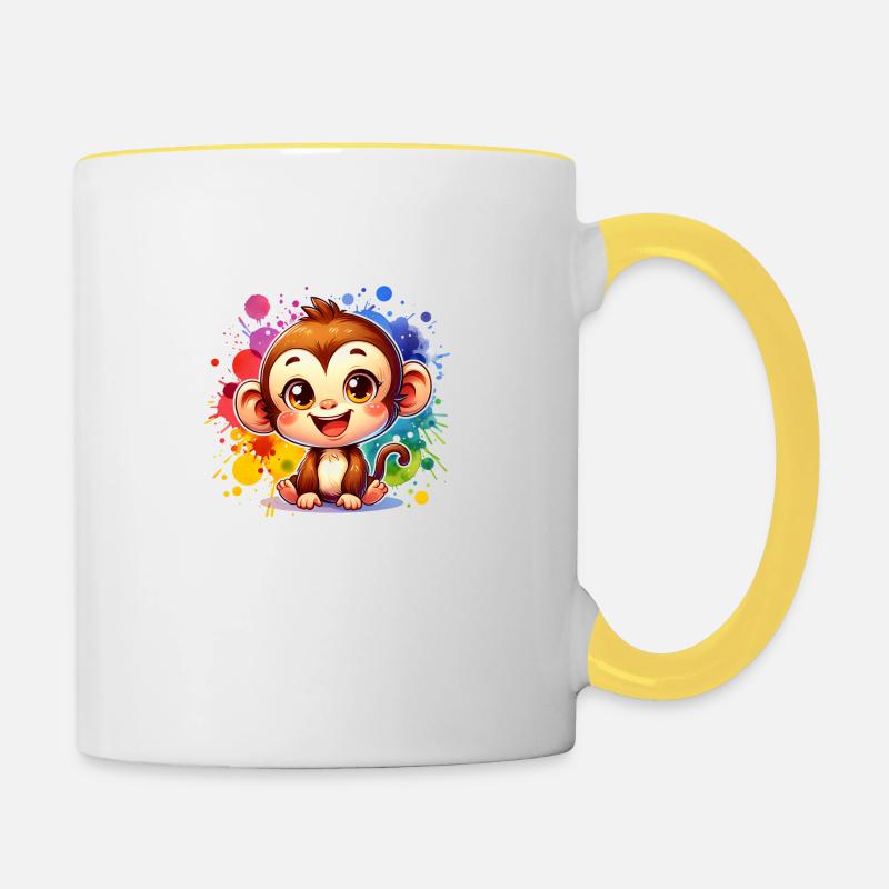 Singe mignon coloré - Mug contrasté - blanc/jaune