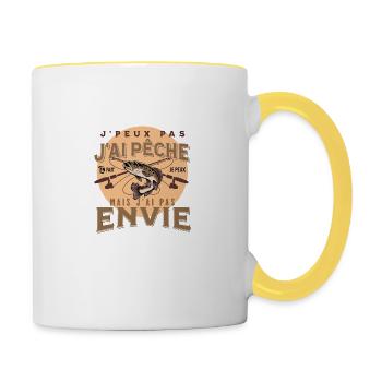Je ne peux pas j'ai pêche, cadeau pour pêcheur - Mug contrasté - blanc/jaune - Droite