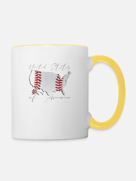 USA | echter Baseball | Landkarte Script - Tasse zweifarbig - Weiß/Gelb