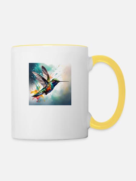 Kolibri farbig - Tasse zweifarbig - Weiß/Gelb