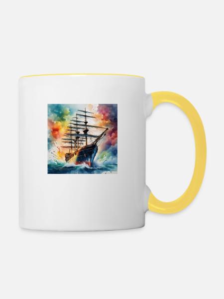 Segelschiff - Tasse zweifarbig - Weiß/Gelb