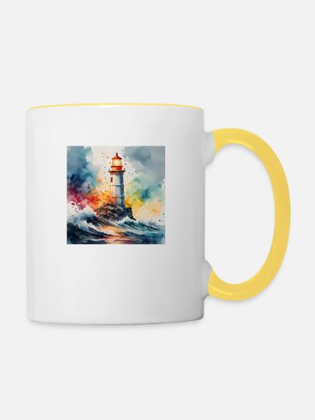 Leuchtturm - Tasse zweifarbig - Weiß/Gelb