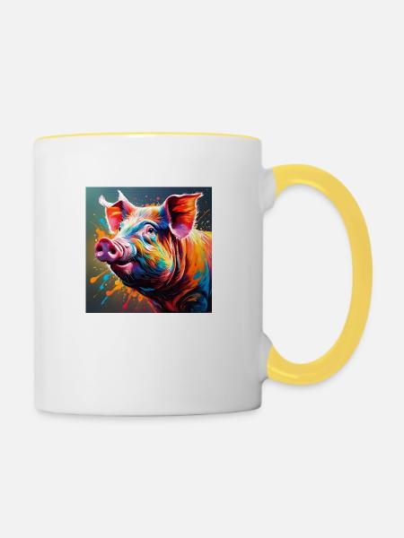 Pig - Tasse zweifarbig - Weiß/Gelb