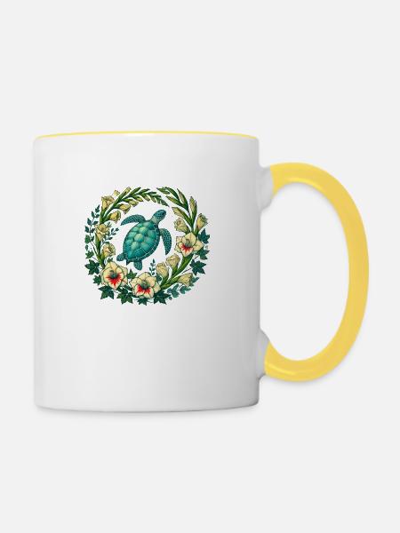 Meeresschildkröte - Tasse zweifarbig - Weiß/Gelb