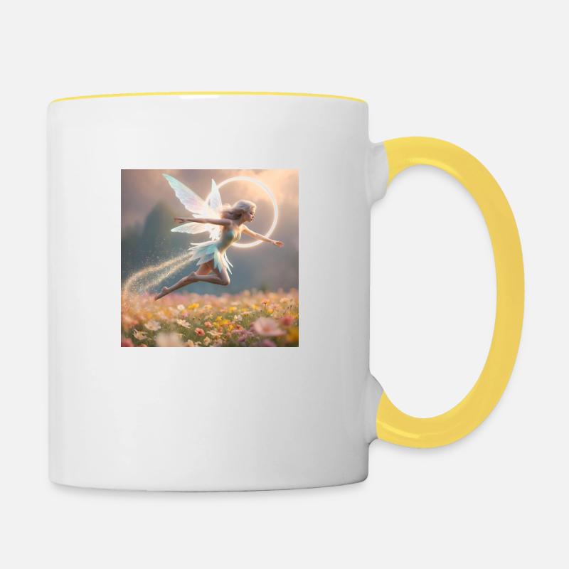 Une fée lumineuse volant - Mug contrasté - blanc/jaune