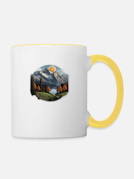 Schweizer Berge - Tasse zweifarbig - Weiß/Gelb