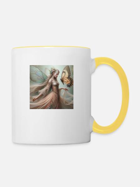 Schmetterlings-Fee. - Tasse zweifarbig - Weiß/Gelb