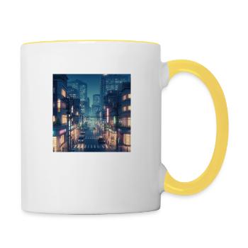 Anime Stadt - Tasse zweifarbig - Weiß/Gelb - Rechts