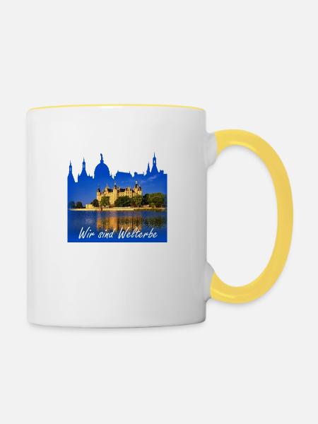 Welterbe Schwerin - Tasse zweifarbig - Weiß/Gelb