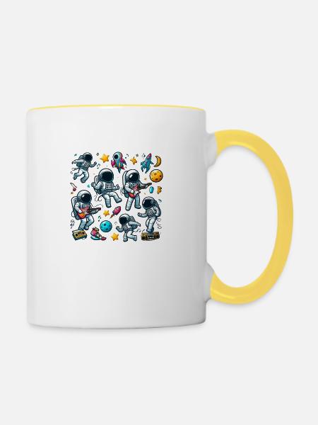 Stilisierter Astronaut - Tasse zweifarbig - Weiß/Gelb