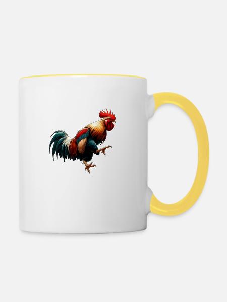 Hahn Henne Hühnerstall - Tasse zweifarbig - Weiß/Gelb