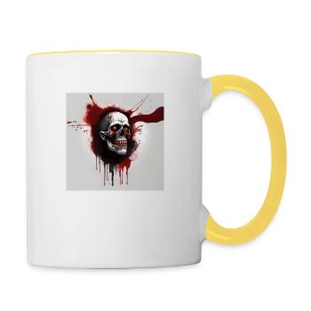 Horror Chic: Stylisches T-Shirt für Halloween-Fans - Tasse zweifarbig - Weiß/Gelb - Rechts