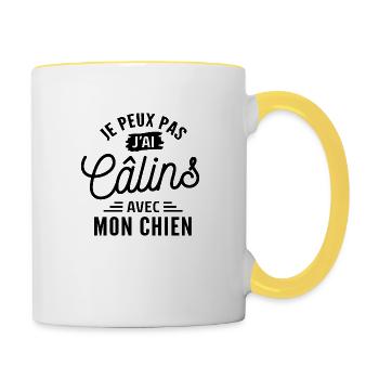 je peux pas j ai câlins avec mon chien - Mug contrasté - blanc/jaune - Droite