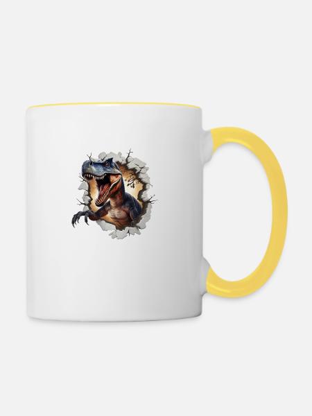 Dinosaurier T-Rex Aufkleber - Tasse zweifarbig - Weiß/Gelb