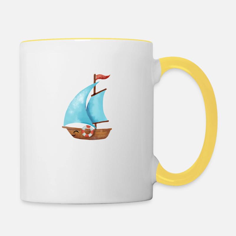 Segelschiff - Tasse zweifarbig - Weiß/Gelb