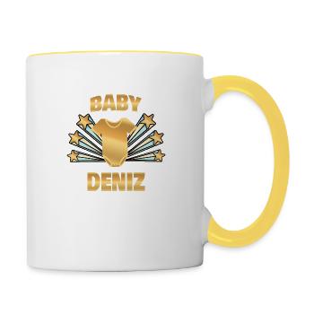 Naissance de Deniz - Mug contrasté - blanc/jaune - Droite
