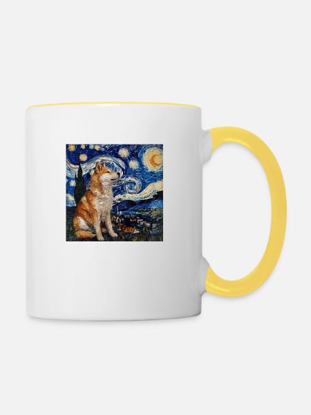Akita Van Gogh - Tasse zweifarbig - Weiß/Gelb