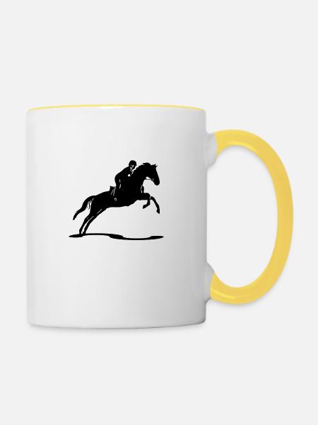 Reiten - Tasse zweifarbig - Weiß/Gelb