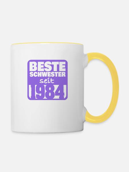 Schwester 1984 - Tasse zweifarbig - Weiß/Gelb