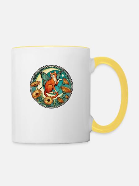 Ingwer Katze Fee - Tasse zweifarbig - Weiß/Gelb
