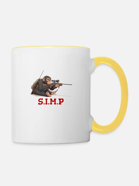 Monkey, meme, Sniper Rifle - Tasse zweifarbig - Weiß/Gelb