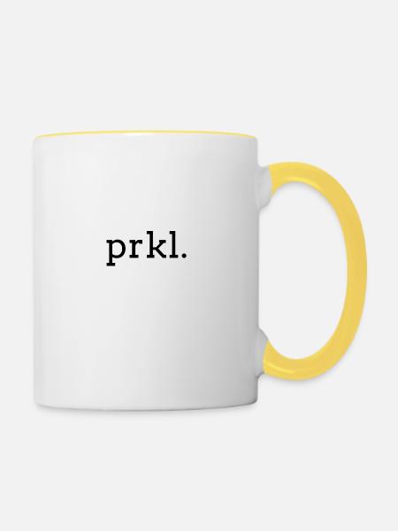 PRKL. Schwarz-auf-Weiß-Textdruck - Tasse zweifarbig - Weiß/Gelb