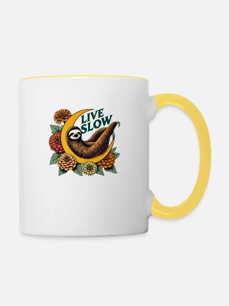 Lebe Slow Sloth - Tasse zweifarbig - Weiß/Gelb