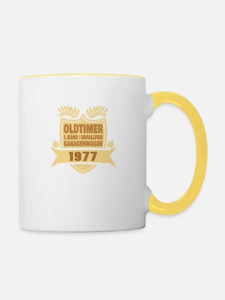 Geschenkidee 1977 - Tasse zweifarbig - Weiß/Gelb