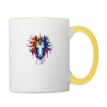 Einhorn Graffity Motiv - Tasse zweifarbig - Weiß/Gelb - Rechts