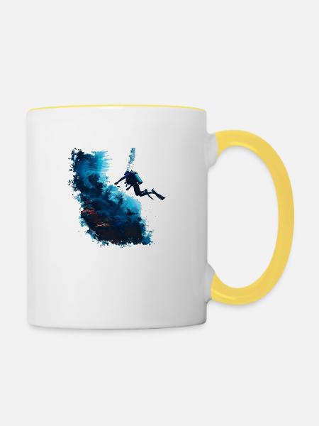 Tauchen, ein Unterwasser-Abenteuer - Tasse zweifarbig - Weiß/Gelb